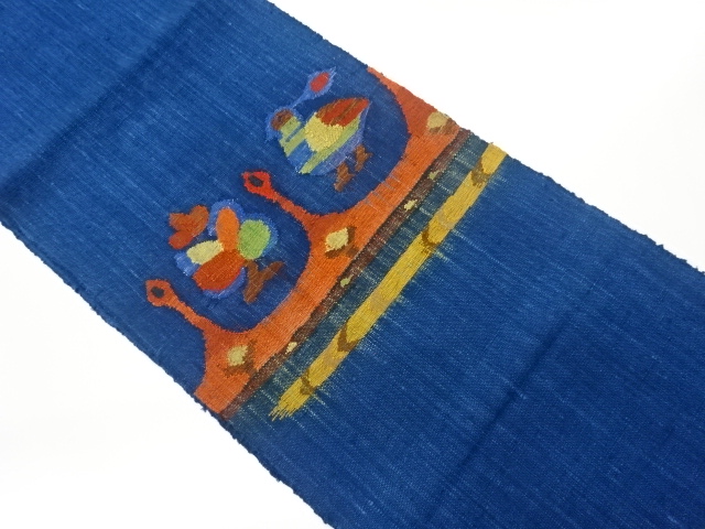 JAPANESE KIMONO / VINTAGE NAGOYA OBI / MAWATA TSUMUGI / WOVEN FLOWER & ABSTRACT BIRDS